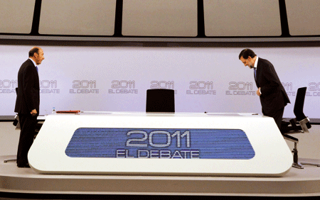 Rubalcaba y Rajoy en el debate electoral ante del 20N