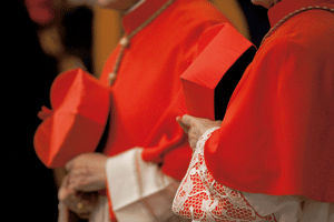 cardenales con birrete y sotana roja