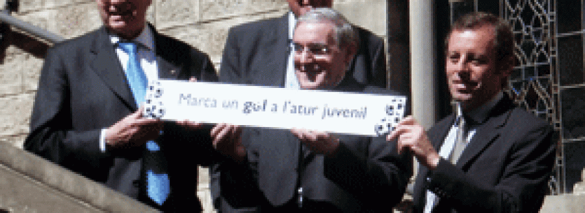 El cardenal Sistach, Ramon Condal y Sandro Rosell, campaña Cáritas por el empleo juvenil