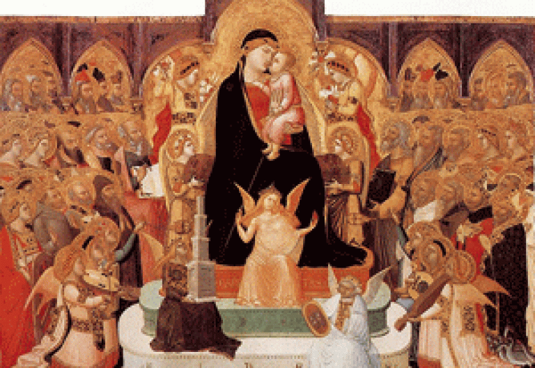 Virgen con ángeles y santos, retablo de Ambrogio Lorenzetti