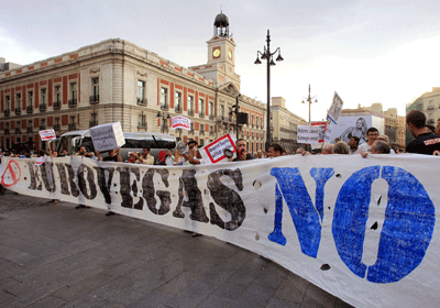 protesta contra Eurovegas en la Puerta del Sol de Madrid