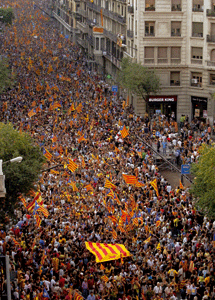 Diada Cataluña manifestación por las calles de Barcelona el 11 de septiembre 2012