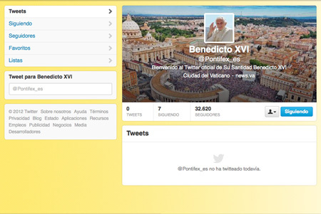 papa Benedicto XVI en Twitter cuenta oficial en español