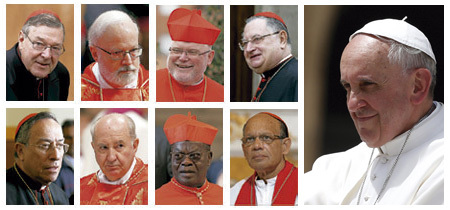 papa Francisco y los ocho cardenales que forman parte del consejo asesor para gobernar el Vaticano y reformar la Curia