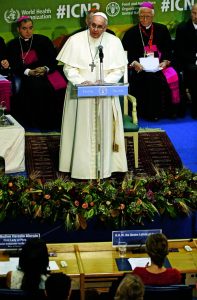 Pope Francis delivers speech during meeting at United Nations' Food and Agriculture Organization headquarters in Rome