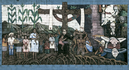 mural de monseñor Romero en un hospital de El Salvador