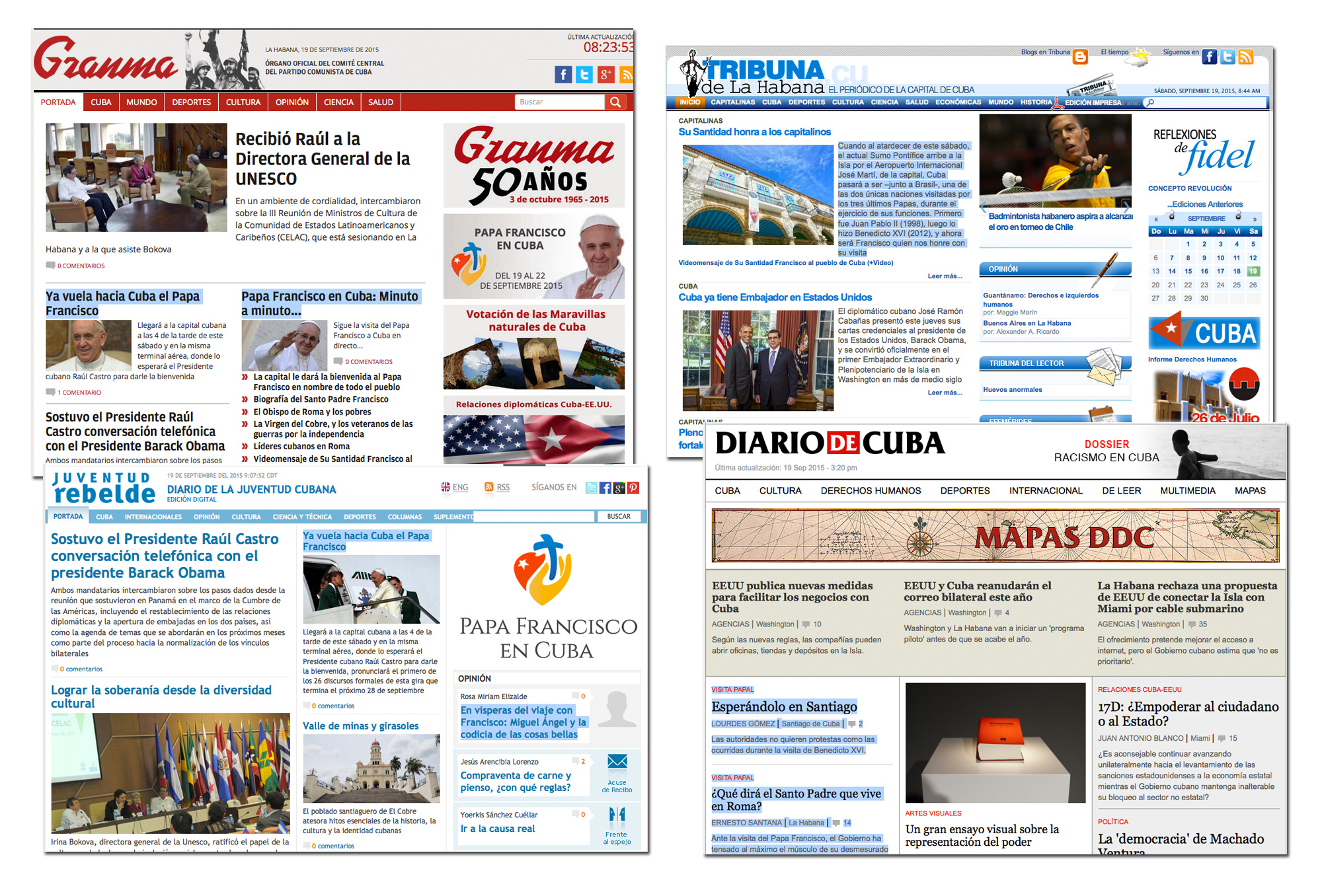 diarios digitales de Cuba informan de la inminente llegada del papa Francisco viaje Cuba y Estados Unidos 19-28 septiembre 2015