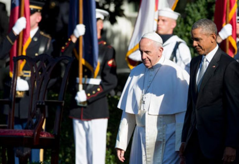 papa Francisco con el presidente Barack Obama en la ceremonia de bienvenida en la Casa Blanca viaje Estados Unidos 23 septiembre 2015
