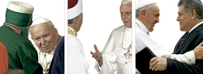 Juan Pablo II, Benedicto XVI y Francisco en gestos con líderes de otras religiones