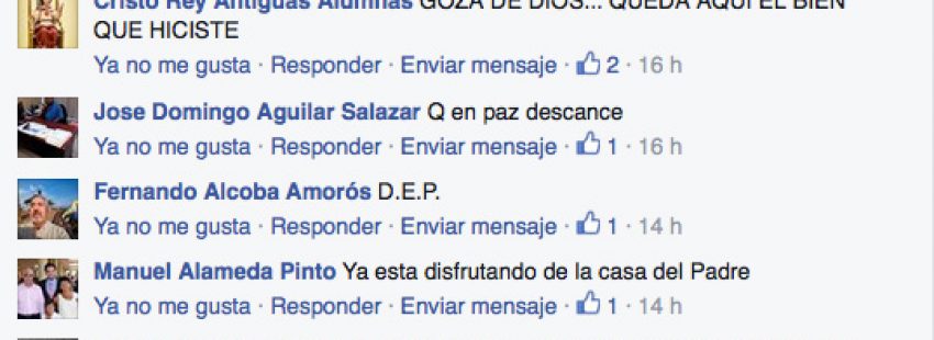 comentarios de pésame en Facebook a la noticia del fallecimiento de Alberto Iniesta