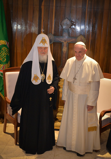 papa Francisco y Kirill de Moscú, patriarca ortodoxo ruso, se encuentran en La Habana, Cuba,