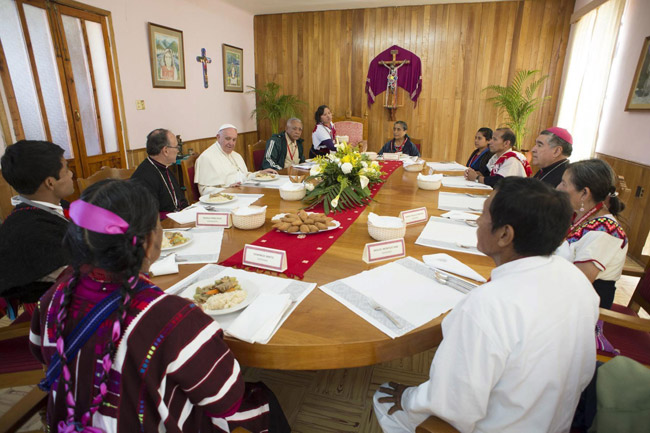 papa Francisco almuerzo con representantes indígenas en San Cristóbal de las Casas, Chiapas, 15