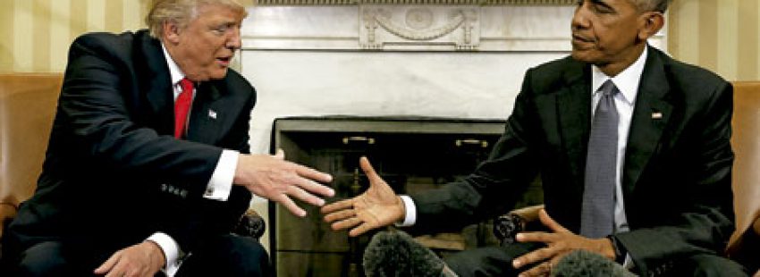 primer encuentro entre Donal Trump y Barack Obama en la Casa Blanca después de la victoria del republicano
