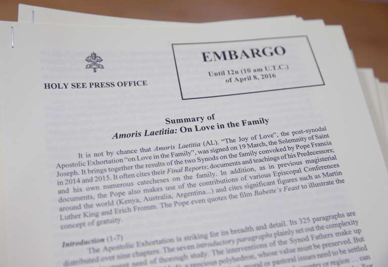 Imagen del texto embargado de la exhortación Amoris Laetitia