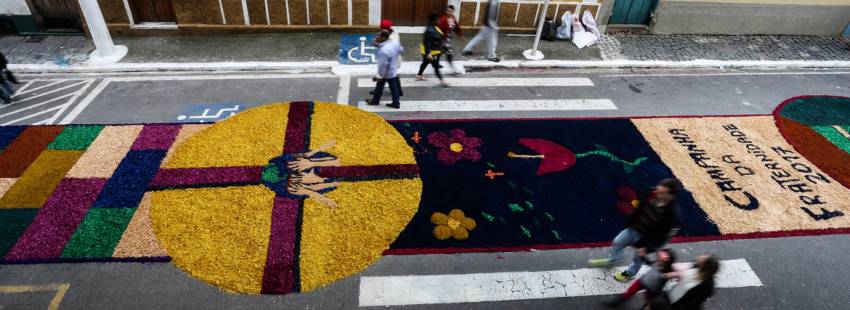 alfombra gigante de flores en la fiesta Corpus Christi 2017 Brasil