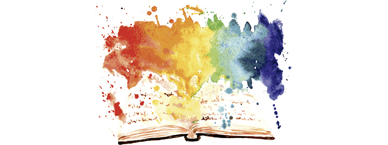 ilustración libro abierto del que sale explosión de colores en acuarela