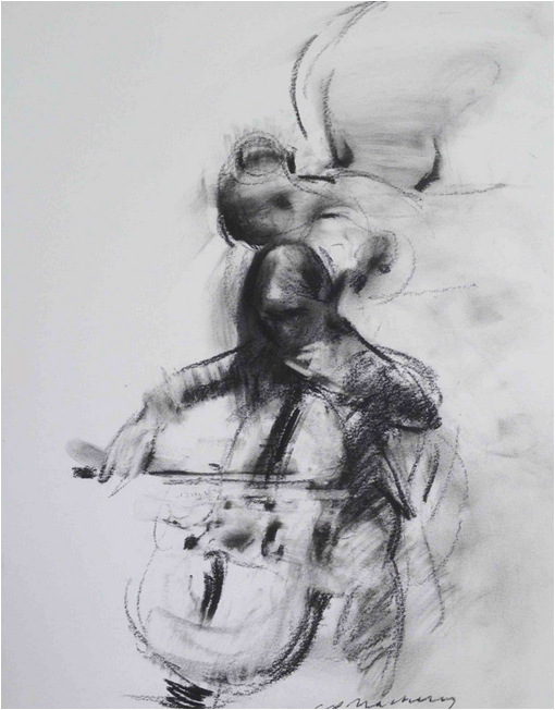 Ángel y cellista músico cuadro pintura obra de Charles Mackesy