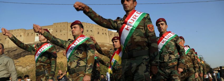 marcha de militares kurdos para apoyar la independencia de Irak referéndum 25 septiembre 2017