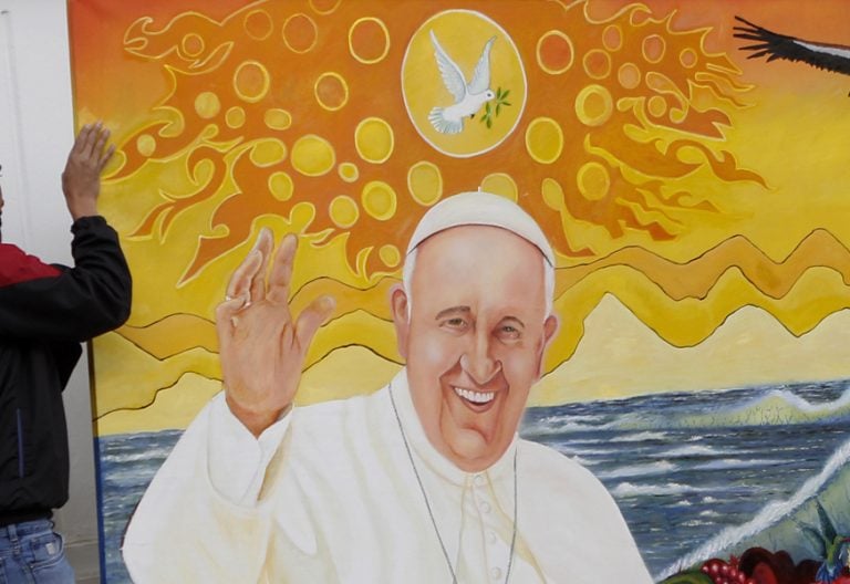 cuadro papa Francisco viaje Colombia para darle la bienvenida Nunciatura Bogotá 6 septiembre 2017