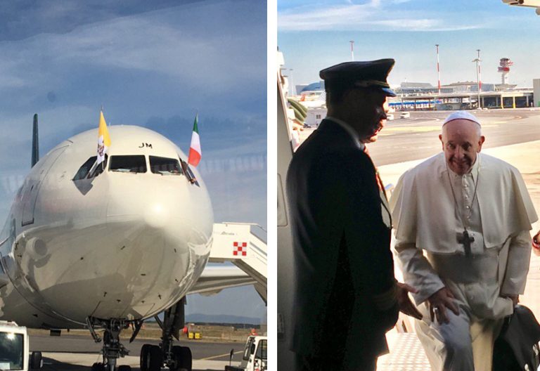papa Francisco en el avión viaje a Colombia 6 septiembre 2017