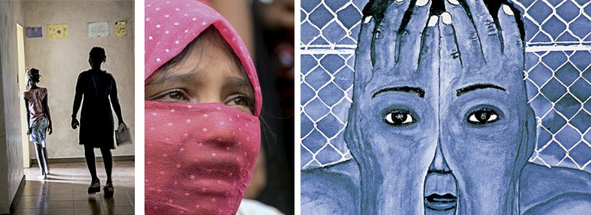 varias imágenes e ilustración de mujeres sufriendo