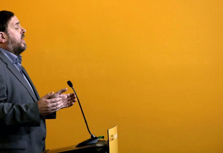 Oriol Junqueras, líder de la formación política catalana, ERC, en un acto de su partido en 2016