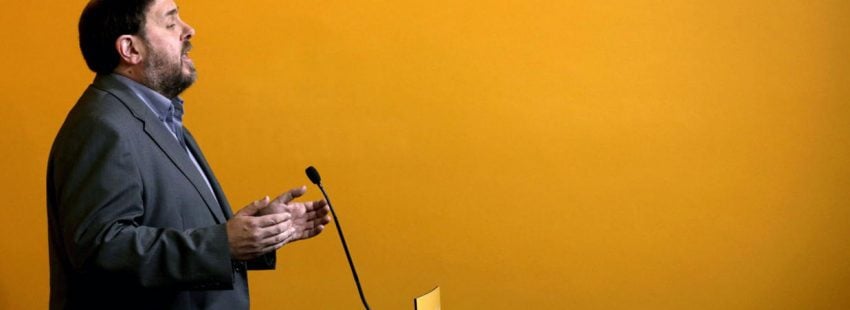 Oriol Junqueras, líder de la formación política catalana, ERC, en un acto de su partido en 2016