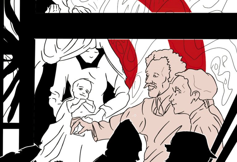 ilustración de Navidad Nacimiento entre andamios Tomás de Zárate