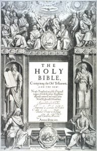 Portada de la primera edición de la Biblia del Rey Jaime, King Jacob's Bible en inglés