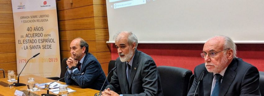 El rector de la Universidad Pontificia de Comillas, Julio Martínez, y el presidente de SM, José María Felices.