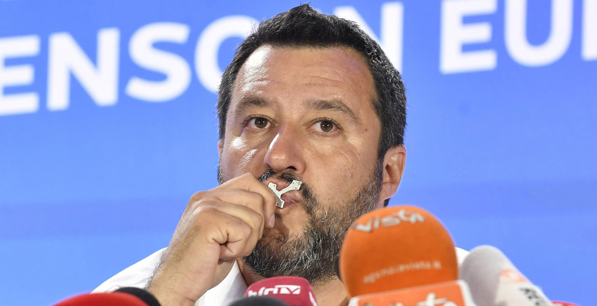 Milan (Italy), 26/05/2019.- Deputy Premier and Interior Minister Matteo Salvini of League Party speaks during a press conference in Milan, Italy, 26 May 2019. The European Parliament election was held by member countries of the European Union (EU) from 23 to 26 May 2019. (Elecciones, Italia) EFE/EPA/FLAVIO LO SCALZO