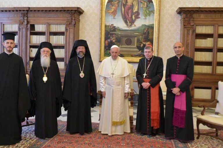 El papa Francisco en una audiencia con el Patriarcado Ecuménico de Constantinopla