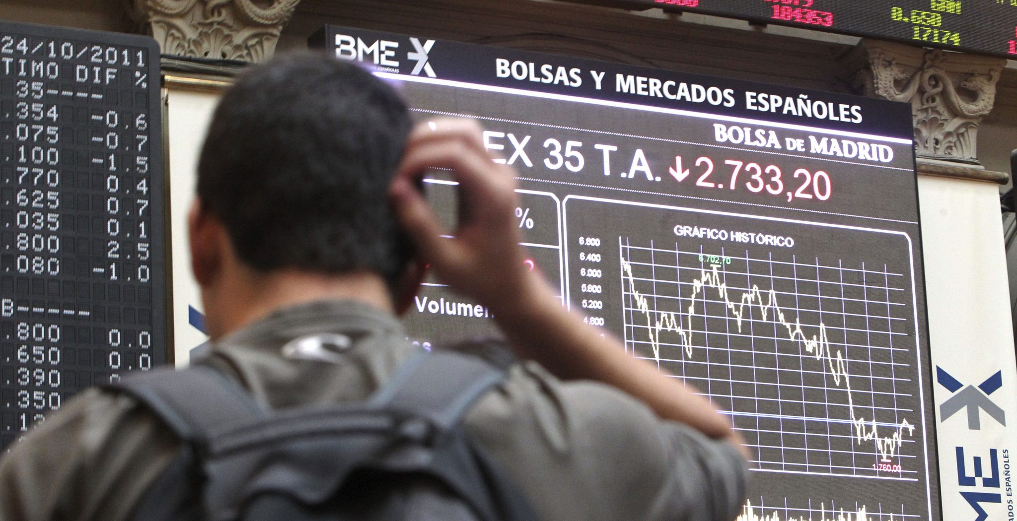 Persona mirando panel Bolsa IBEX