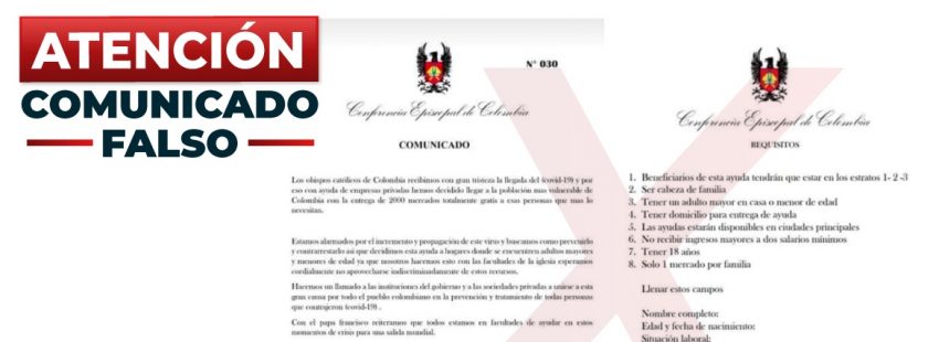 La Iglesia colombiana denuncia falso comunicado que atenta contra la campaña solidaria por el