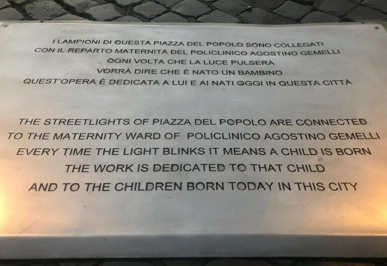 Detalle de la placa en la Piazza del Pópolo de Roma