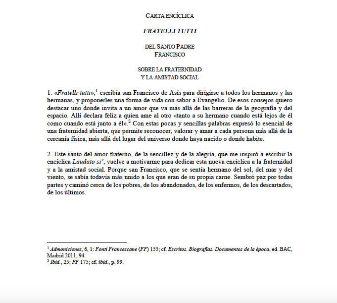 Texto íntegro en PDF de la encíclica 'Fratelli Tutti' del papa Francisco sobre la fraternidad