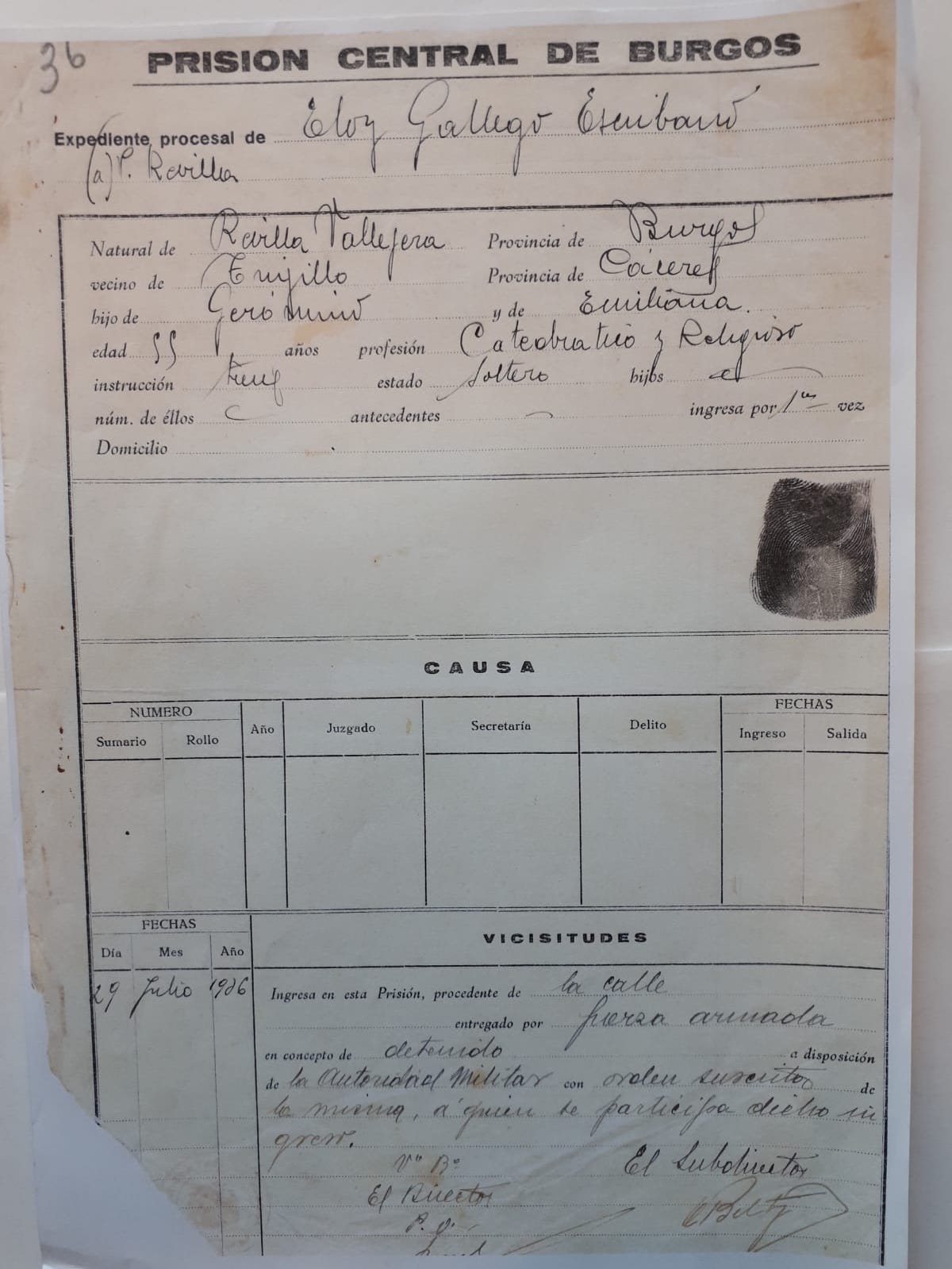 Acta de ejecución del Padre Revilla