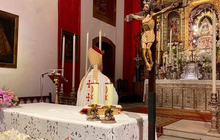 El obispo Bernardo Álvarez, en el santuario de la Virgen de las Nieves (La Palma)