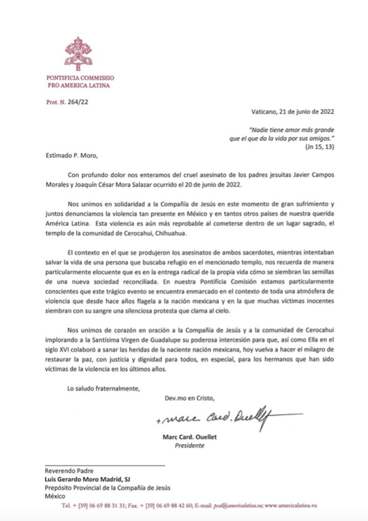 carta de Ouellet a jesuitas