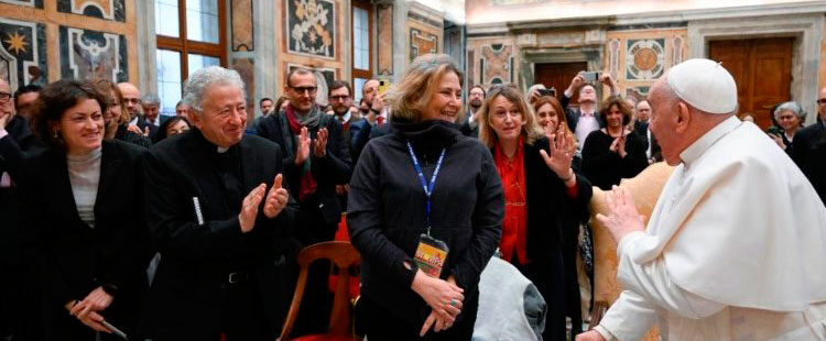 El papa Francisco con los periodistas vaticanistas