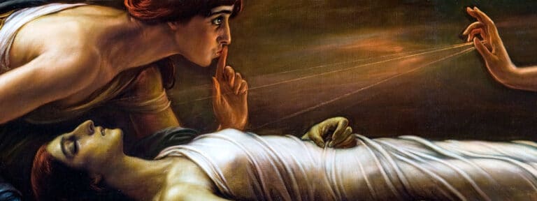 Detalle de La muerte de santa Inés, pintura de Julio Romero de Torres