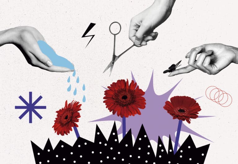 Ilustración.Manos, flores. Diversidad