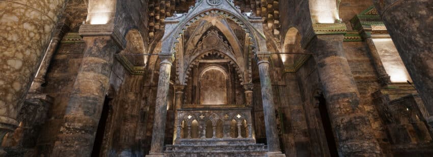 Interior de la iglesia de la Inmaculada Concepción de Mosul, una vez restaurada