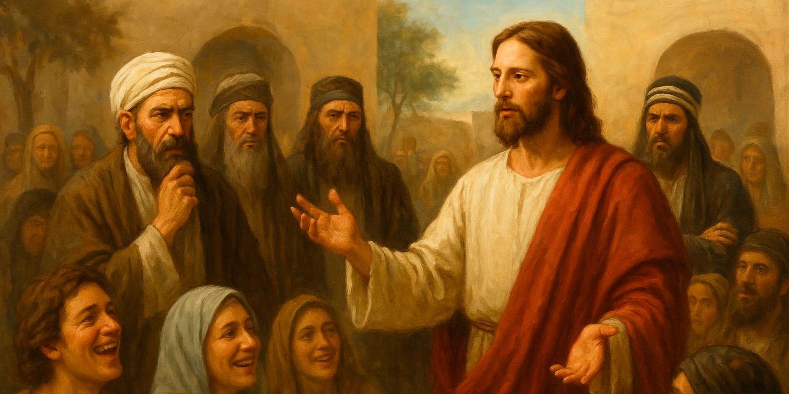 Jesús con su gente y los fariseos