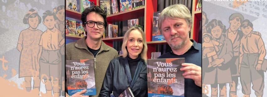 El ilustrador Olivier Balez, la historiadora Válerie Portheret y el guionista Arnaud Le Goüefflec