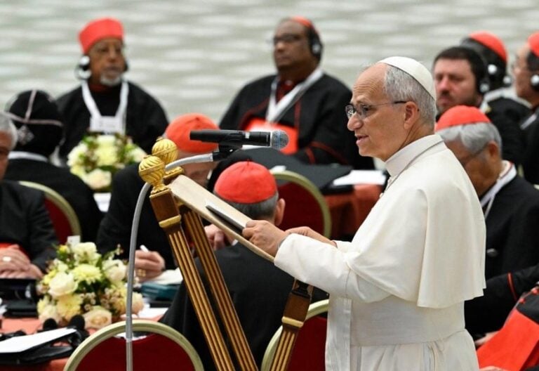 León XIV, ante los cardenales, en el consistorio de junio de 2026. Foto: Vatican Media