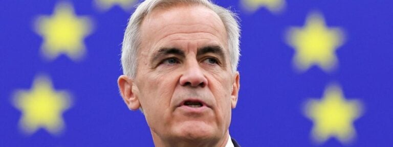 El primer ministro de Canadá, Mark Carney, durante su discurso en el Parlamento Europeo en Estrasburgo