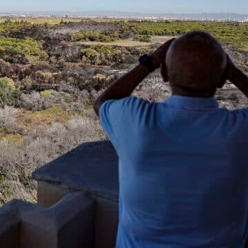 Un vecino de El Saler, contempla el incendio. Foto: Efe